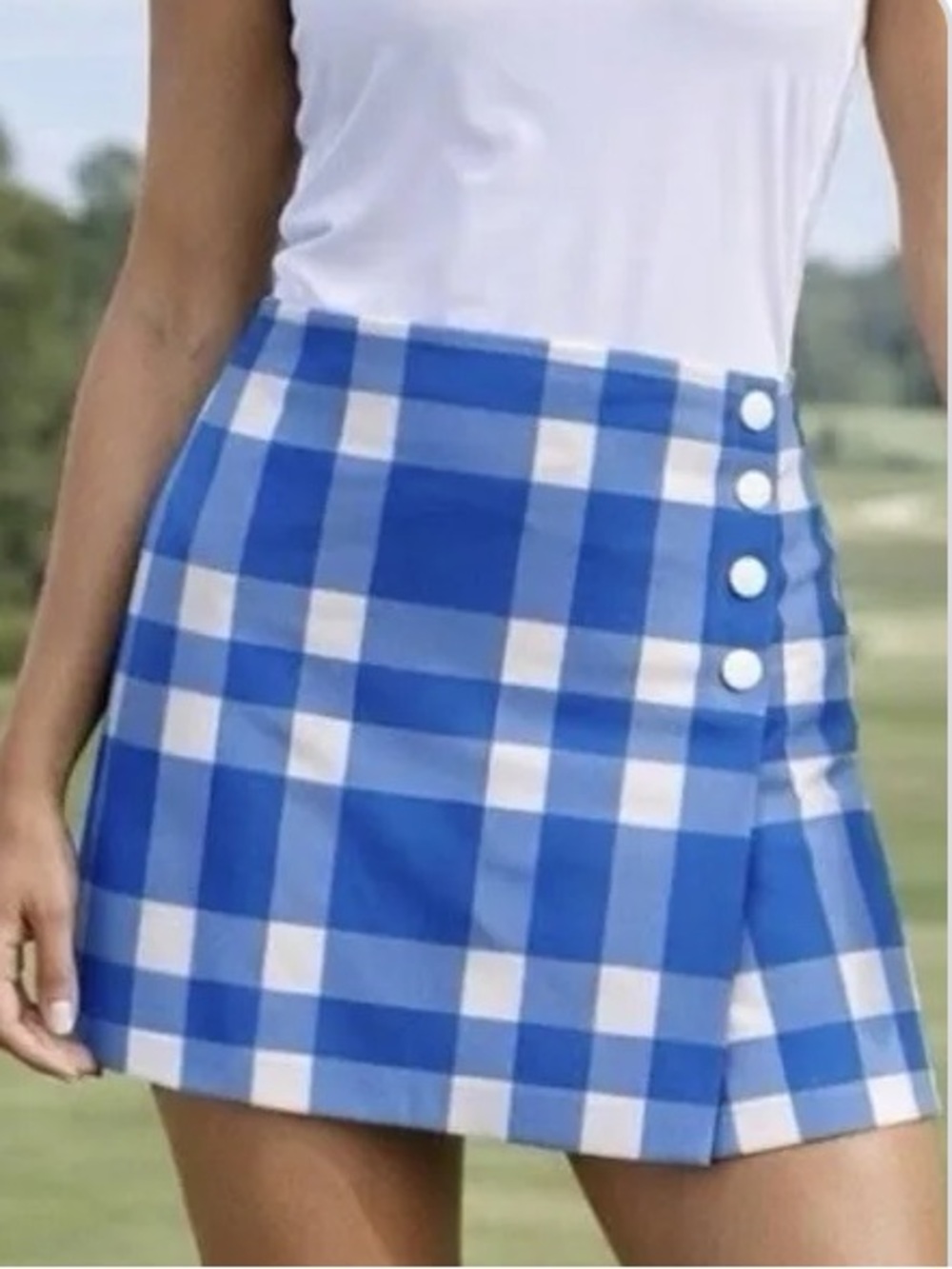 TORY BURCH Sport, Yarn-Dyed Tech Twill Golf Skort Skirt Blanket Plaid, Size M
